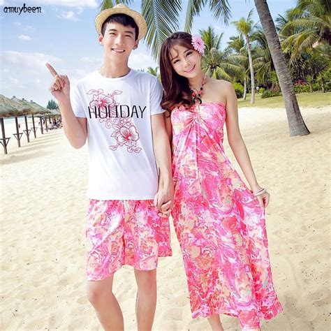 Matching Couple Clothes Beach Summer Women Dress Bohemian Print Floral Sundress Honeymoon Wear