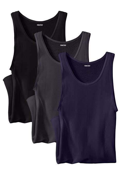 Kingsize Mens Big And Tall Ribbed Cotton Tank Undershirt 3 Pack