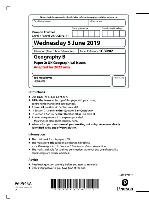 Gcsegeography B1gb002 Paper 2 Question Paper 2019 Adapted For 2022