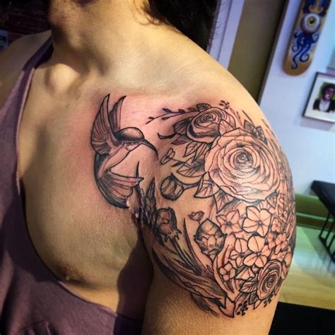 If done neatly, it will look magical. Black and grey shoulder cap #tattoo #blackandgrey ...