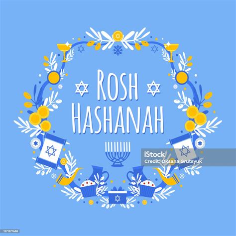 Rosh Hashanah Greeting Card Design Happy New Year In Hebrew Template