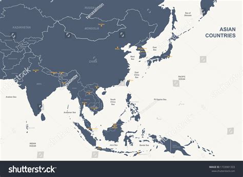 Asia Map Detailed Vector Map Asian 库存矢量图（免版税）1733981333 Shutterstock