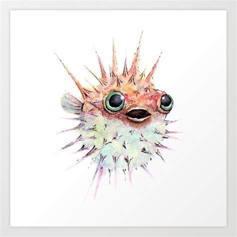 Buy Watercolor Puffer Fish Art Print By Angrylatte Worldwide Shipping