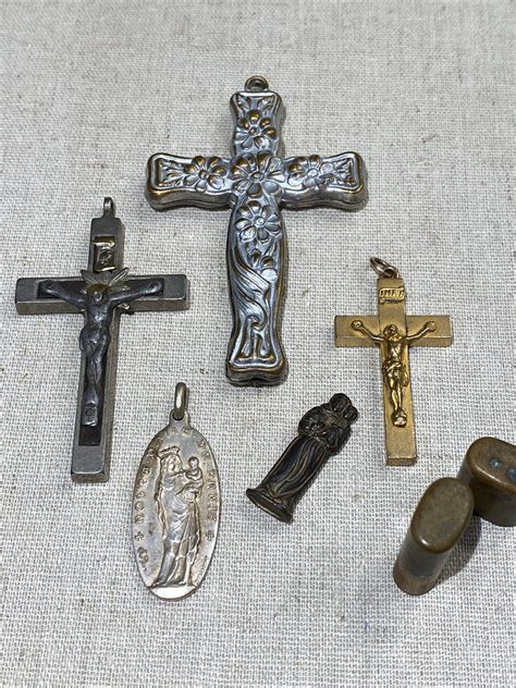 Religious Artifacts Lot Of Crucifix Cross Medal Pocket Saint Etsy