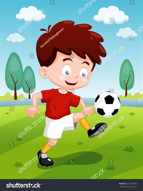 Illustration Cartoon Boy Playing Soccer Stock Vector