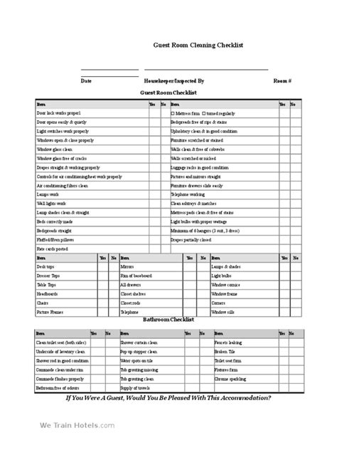 Guest Room Cleaning Checklist Template Pdf Bathroom Home