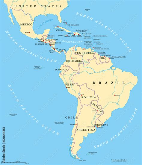 Vetor Do Stock Latin America Political Map With Capitals National