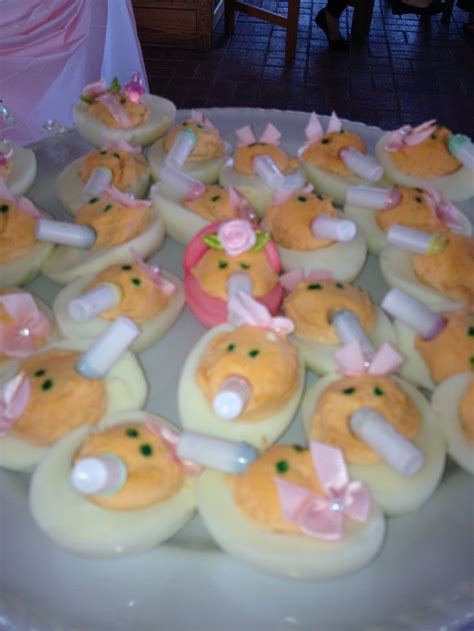 Not only is it easier, but you can also offer a variety of foods to really make your baby shower unique. Baby shower- it's a girl deviled eggs | Food in 2019 ...