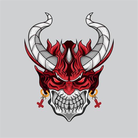 Red Devil Illustration Oni Horn Demon Fire For Apparel Element Design