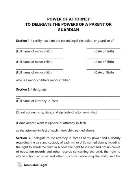 Minor Child Power Of Attorney Templates Free Word Pdf And Odt