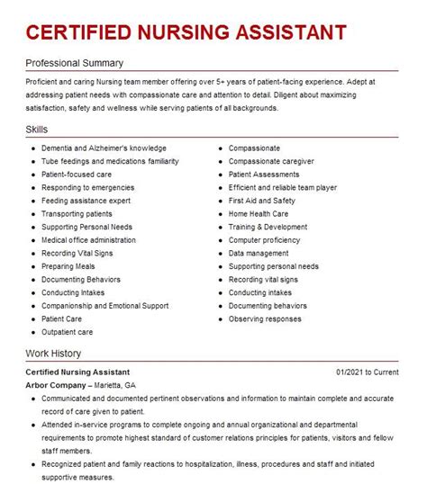 Certified Nursing Assistant Resume Example