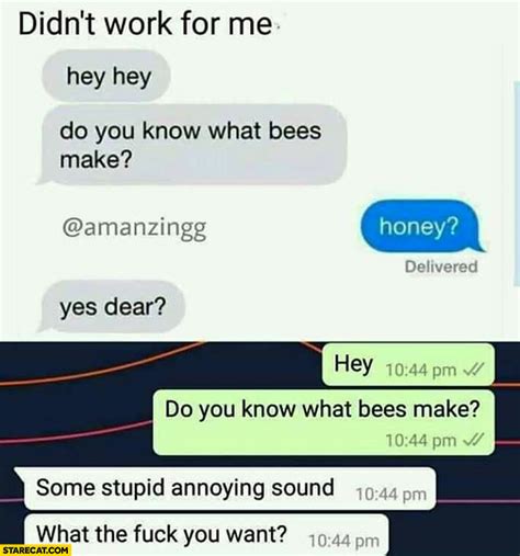 Do You Know What Bees Make Honey Yes Dear Didnt Work For Me