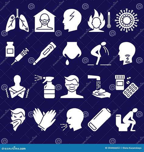 Influenza And Covid Symptoms Icon Set In Flat Style Stock Illustration