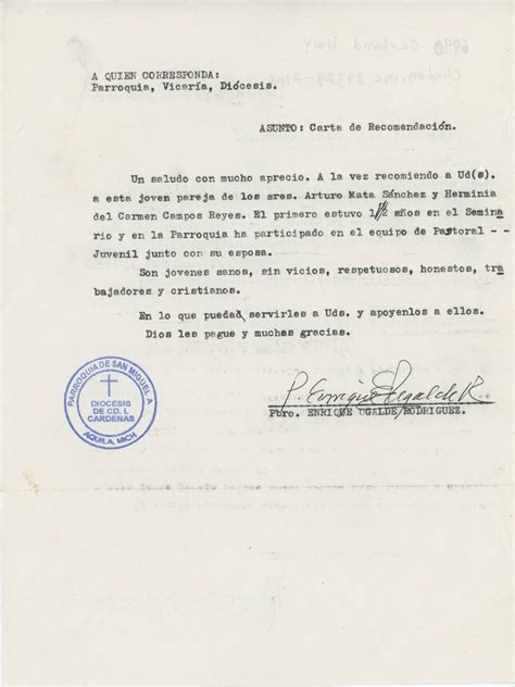 Ejemplo de carta de recomendación para inmigración en español