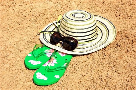 Sun Hat Sunglasses And Flip Flops On Stock Image Colourbox