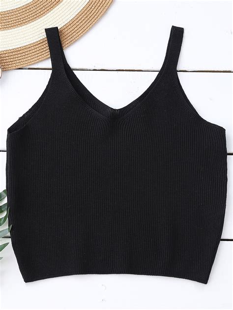 31 Off 2021 Knitting Cropped Tank Top In Black Zaful