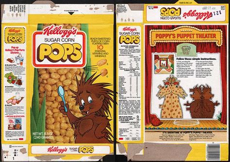 Kelloggs Sugar Corn Pops Cereal Box Poppys Puppet Theater 1983