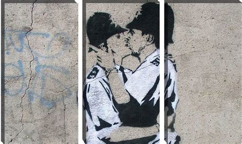 Amazon Com Kissing Coppers By Banksy Reproduction Graffiti Canvas