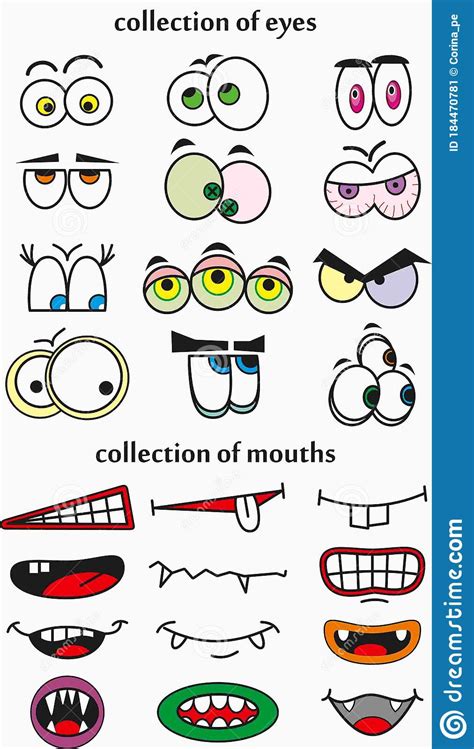 Cartoon Style Faces Eyes And Mouths Stock Vector Illustration Of