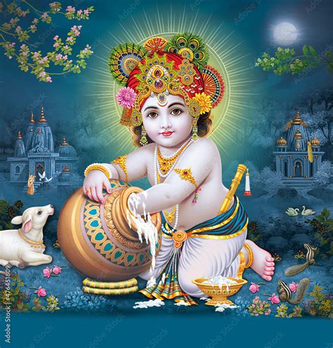 Fototapeta Lord Bal Krishna With Colorful Background Wallpaper God