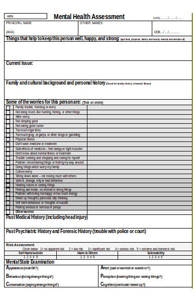 Free 8 Mental Health Assessment Forms In Pdf Ms Word