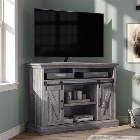 Whalen Allston Barn Door Corner Tv Stand For Tvs Gray Finish