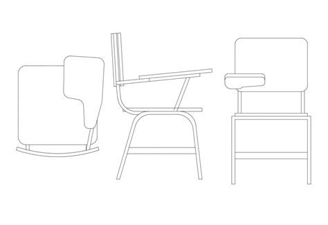Student Desk Chair All Sided Elevation Block Cad Drawing Details Dwg