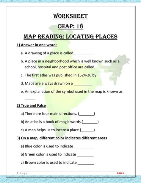 Map Reading Locating Places Worksheet Pdf