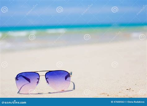Blue Sunglasses Lying On Tropical Sand Beach Stock Image Image Of