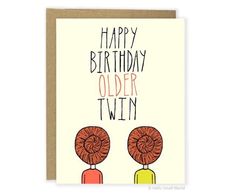 Twin Birthday Card Happy Birthday Older Twin Partially Customizable