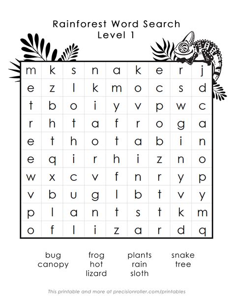 Rainforest Themed Free Printable Word Search Precision