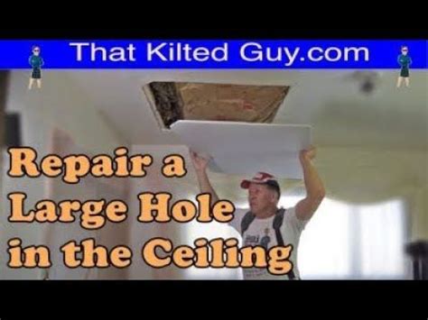 Kind of ceiling repair or drywall repair. Learn to Repair a Large Hole in a Drywall Ceiling like the ...