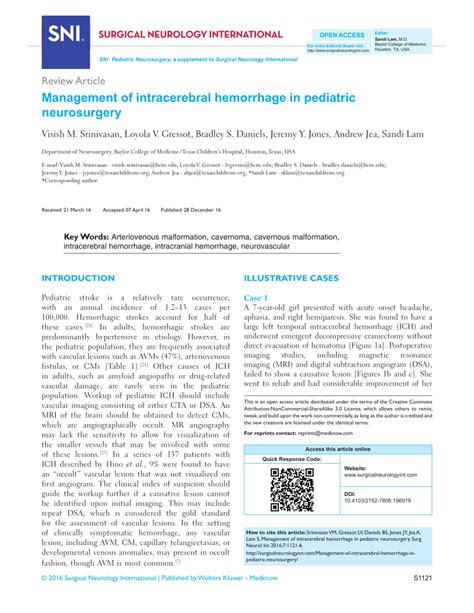 Pdf Management Of Intracerebral Hemorrhage In Pediatric Neurosurgery