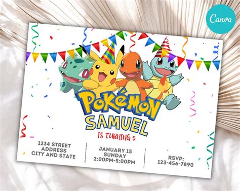 Pikachu Card Birthday Boy Invitation Pokemone Birthday Invitation