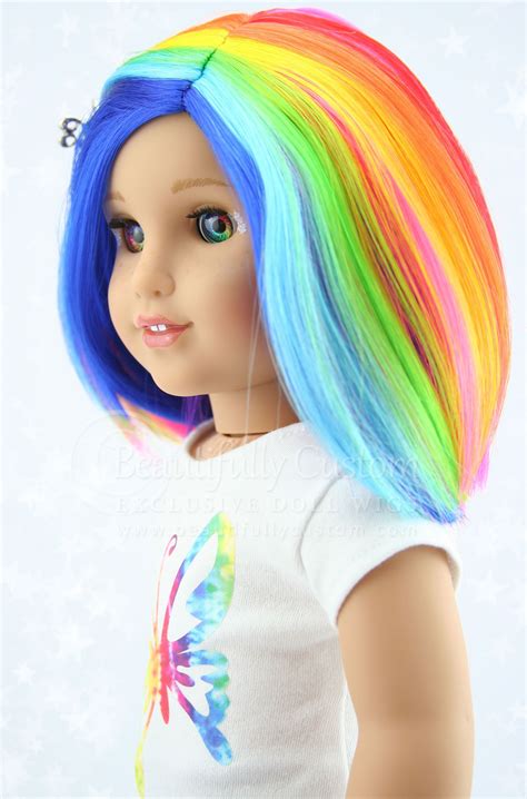 Custom American Girl Doll Wig In Rainbow Dazzle Bright Colored Joy Wig