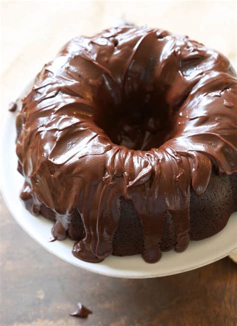 Run a knife around the edges, unmold onto a wire rack and let cool while cake is cooling, make the glaze: The Best Chocolate Bundt Cake - Inquiring Chef