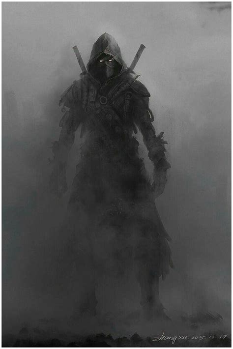 A Man With Two Swords Standing In The Fog