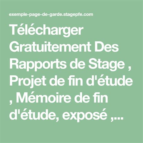 Télécharger Gratuitement Des Rapports De Stage Projet De Fin Détude