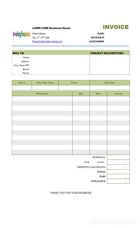 Calculates taxes, rent etc automatically. Lawn Care Invoice Template | invoice example