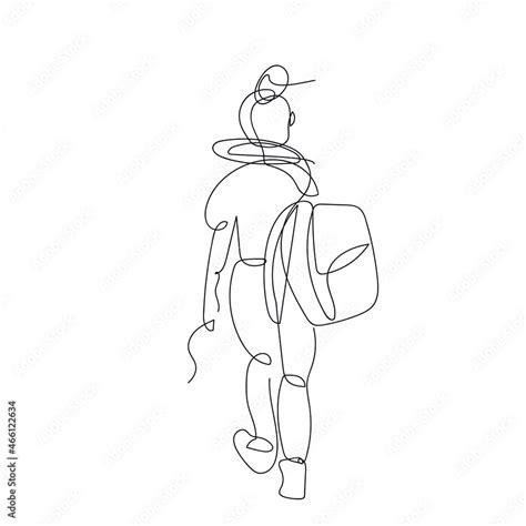 a single girl with a backpack is walking alone woman in a jorney traveler backpacker vector