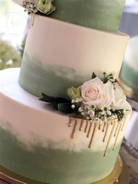 Sage Green Wedding Cake With Gold Drip Green Wedding Cake Dream