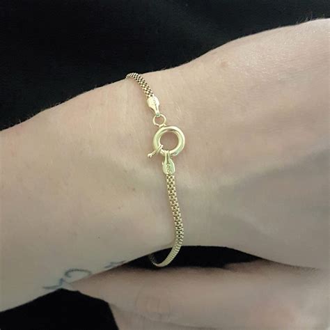 14k Real Solid Gold Herringbone Bracelet For Women
