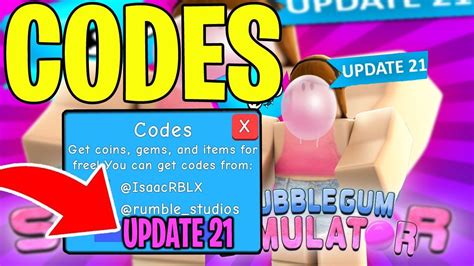 New Bubble Gum Simulator Codes Roblox Update 21 🥚 New Egg Youtube