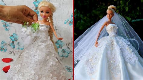 How To Make Barbie Wedding Dress 👗😙 Wedding Dress Doll Barbie Tutorial فستان زفاف باربي