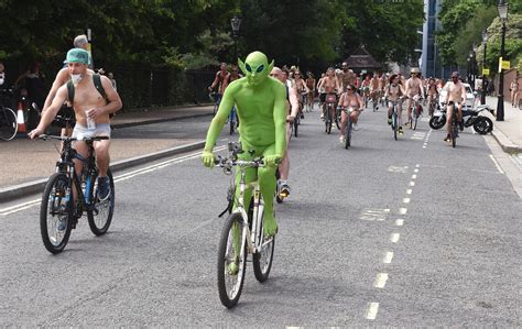World Naked Bike Ride London 2017 Bikers In The Buff Stick One Up To