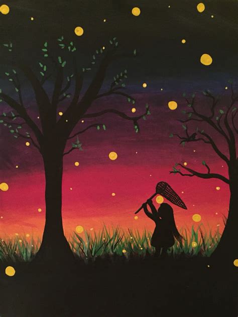 Catching Fireflies Acrylic Painting On Canvas 722016 Firefly