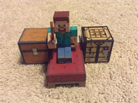 Limit my search to r/minecraft. Minecraft Playset- Steve, crafting table, chest, bed and ...