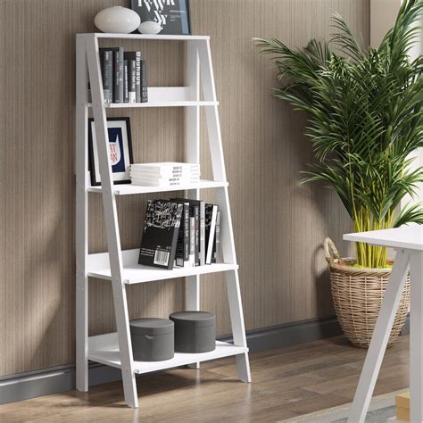 55 Wood Ladder Bookshelf In White Walker Edison Bs55ldwh In 2021