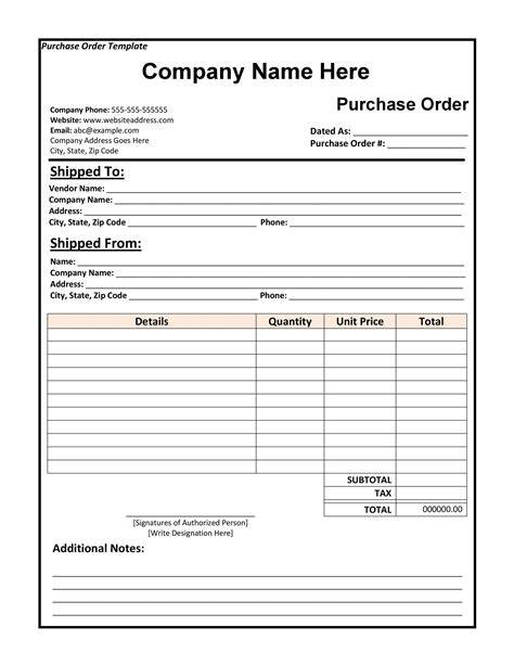 Purchase Order Template Pdf Free