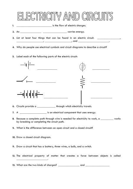 Electricity Worksheet Grade 4